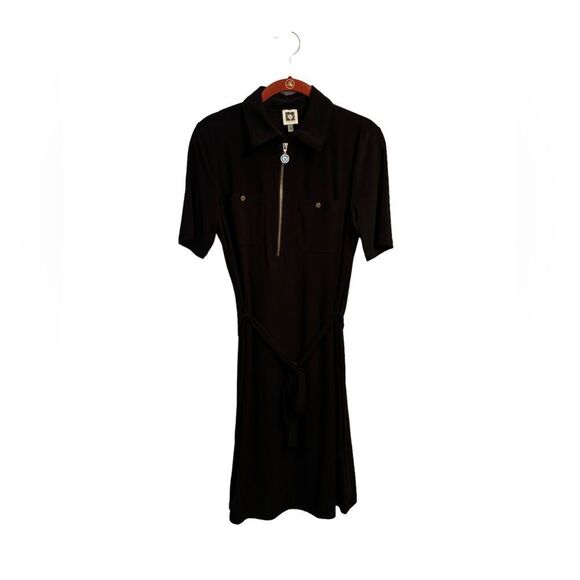 Anne Klein Casual Black Collared Quarter Zip Dress with Tie 10 0342 Size 4 - Picture 2 of 8